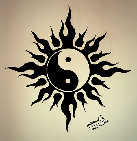 Ying Yang Flame Tattoo, Ying Yang Tattoo For Men, Tattoo Yin Yang, Ying Yang Symbol, Ying Yang Tattoo, Chakra Tattoo, Sun Tattoo Designs, 13 Tattoos, Yin Yang Tattoos