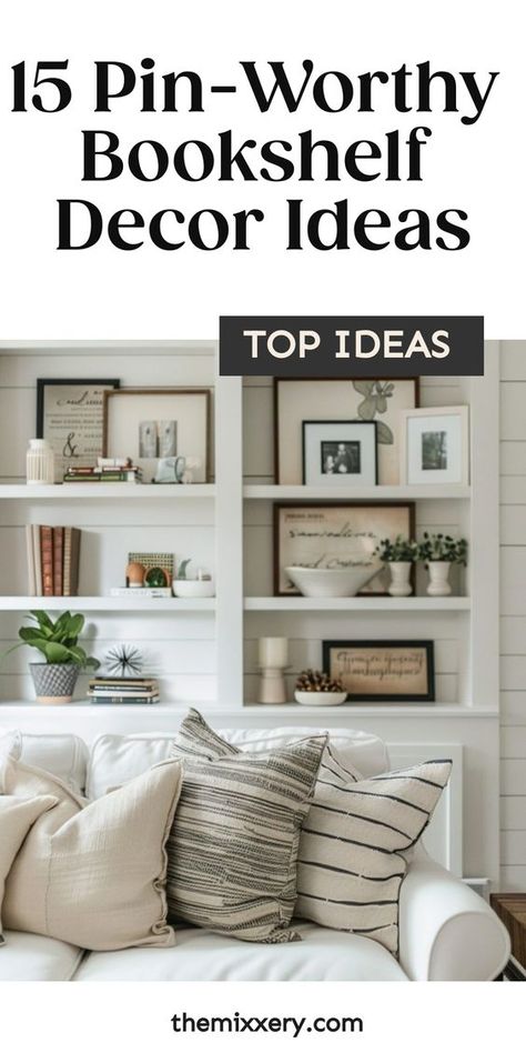 Discover new and creative bookshelf decor ideas to transform your space into a cozy reading nook or showcase your favorite books and trinkets. From minimalist displays to colorful arrangements, explore endless possibilities for bookshelf decoration that reflect your unique style. Whether you prefer a modern look with sleek lines or a bohemian vibe with plants and artwork, there are plenty of bookshelf decorating ideas to inspire you. Wall Shelf Decoration Ideas, Large Built In Shelves Decor, Home Decor Bookshelves, Style Living Room Shelves, Decor For Built In Shelves Living Room, Book Shelf Ideas Decor, Bookcase Decorating Ideas Living Room, Built In Shelves Living Room Decor, Styling Living Room Shelves