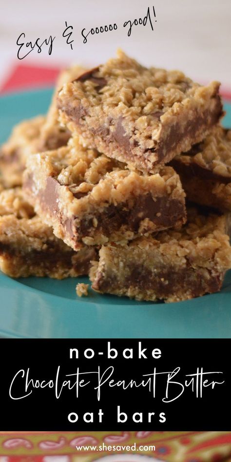 No-Bake Chocolate Peanut Butter Oat Bars Recipe Oat Bars Recipe, Peanut Butter Oat Bars, Oat Bar Recipes, Chocolate Oatmeal Bars, Peanut Butter Oat, Peanut Butter Oatmeal Bars, Recipe For Beginners, Peanut Butter Oats, Peanut Butter No Bake