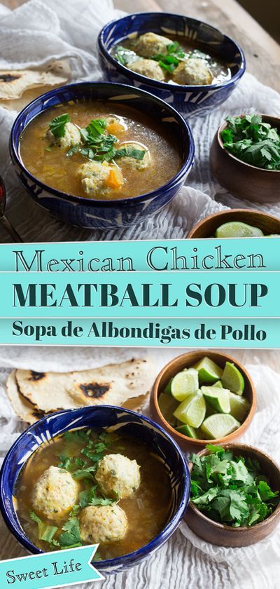 A classic Mexican soup, made with meatballs (albondigas), is a comforting bowl of goodness. The albondigas are made with ground chicken and cooked rice simmered in a broth made with onion, garlic, celery, peas, carrots and tomato sauce and served with plenty of warm corn tortillas and fresh limes wedges. In partnership with @MahatmaRice #MahatmaRice #Mahatma #mexican #chicken #soup #sopa | SweetLifeBake.com @SweetLifeBake Albondigas Soup Recipe Mexican, Albondigas Soup Recipe, Chicken Meatball Soup, Ground Chicken Meatballs, Mexican Meatball Soup, Albondigas Soup, Chicken Meatball, Healthy Soups, Stew Chicken Recipe