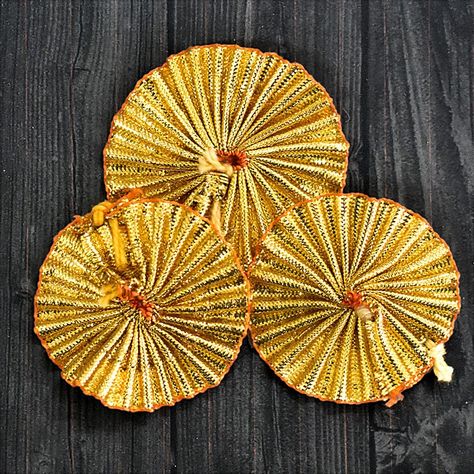 Style: Gota Flower (SKU Id: EMBGF4509B) Colour: Gold and Gold Diameter: 4CM (approx.) Material: Gotta Ribbon Product Detail: These Gota Patti Flowers are beautifully hand sewn into a lovely flower shape. These alluring pieces are perfect for adornment of any embroidery, jewelry or craft project. Gotta Patti Work, Embroidery Things, Flowers For Decoration, Patches For Clothes, Clothes Decoration, Gotta Patti, Gota Work, Repair Clothes, Handcrafted Decor