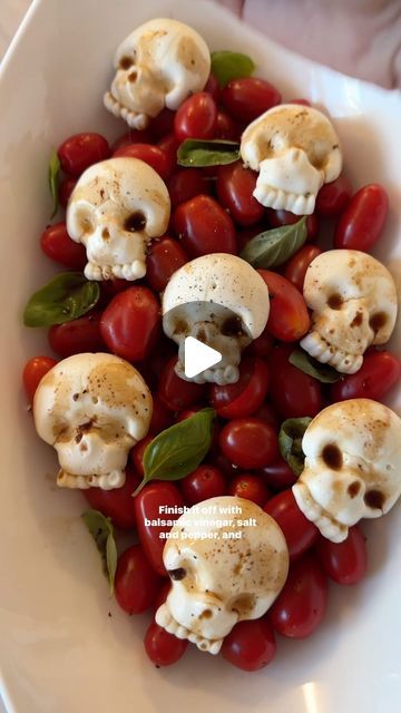 Erin Dittmer on Instagram: "Happy Halloweekend! This spooky caprese salad is the perfect app/side to bring to any festive gathering (and it’s SO simple to whip together). Mr. AIW and I host an annual Halloween party and I was stoked to test this mold out for it. Stay tuned for other spooky treats to come 🎃👻💀 and shoutout to @xoxomame for the idea! #halloweekend #foodstagram #appetizer #sidedish #healthyeating #healthyrecipe #easyrecipe" Halloween Caprese Salad, Halloween Salads Spooky, Halloween Salad Ideas, Halloween Salads, Salad Halloween, Halloween Salad, Salada Caprese, Halloween Foods, Caprese Skewers