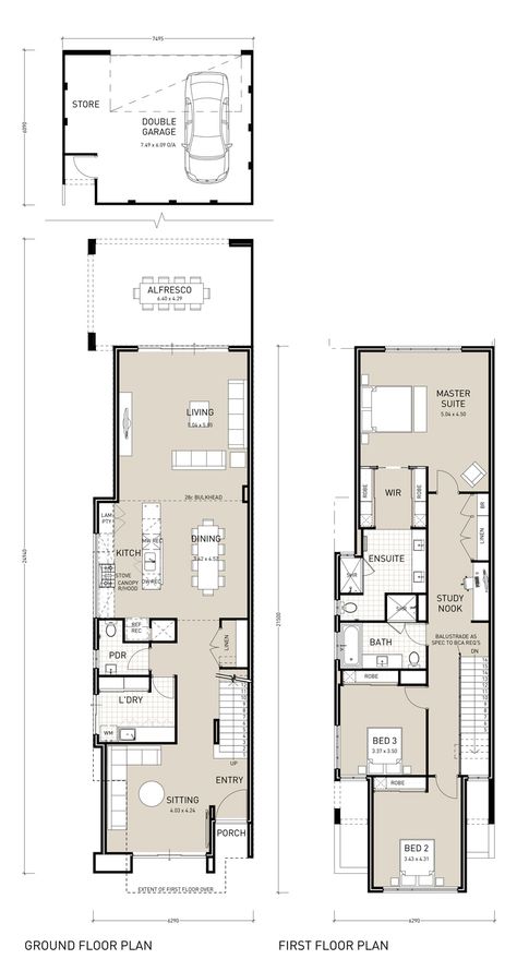 Shotgun House Plans, Double Storey House Plans, Narrow House Designs, Narrow House Plans, Narrow Lot House, Double Storey House, Shotgun House, Narrow Lot House Plans, Two Story House Plans