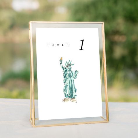 Statue of Liberty New York Wedding Table Number Chic Wedding Table, Romantic Elegant Wedding, Seating Chart Cards, Unique Wedding Invitation Wording, Statue Of Liberty New York, Wedding Invitation Message, Chic Typography, Wedding Table Cards, Wedding Typography