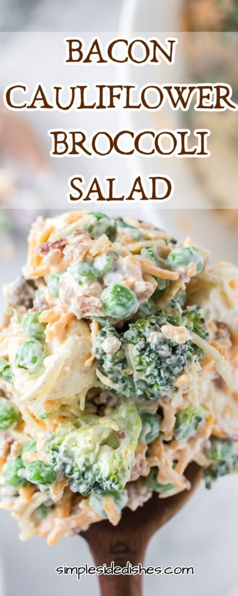 Creamy Broccoli And Cauliflower Salad, Broccoli Colliflower Salad, Broccoli And Pea Salad, Pea And Cauliflower Salad, Cauliflower And Pea Salad, Cauliflower Pea Salad Recipes, Creamy Broccoli Salad With Bacon, Cauliflower Pasta Salad Recipes, Broccoli Pea Salad