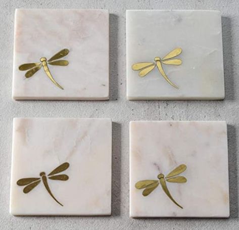 Set Dining Table, Office Table Decor, Marble And Brass, Dragon Flies, Agra India, Tea Coaster, Allah God, Home Decor Wedding, Christmas Coasters