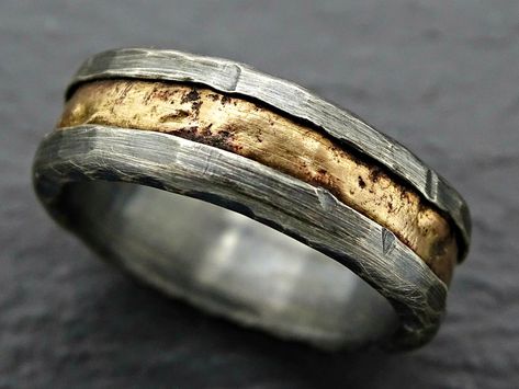 viking wedding ring gold, mens wedding band black, cool mens ring, mens engagement band, mens wedding band meteorite wood grain ring for him Mens Wedding Band Black, Gold Mens Wedding Band, Viking Wedding Ring, Mens Wedding Bands Black, Wedding Ring Gold, Wedding Band Black, Metal Art Jewelry, Cool Rings For Men, Mens Wedding Bands Unique