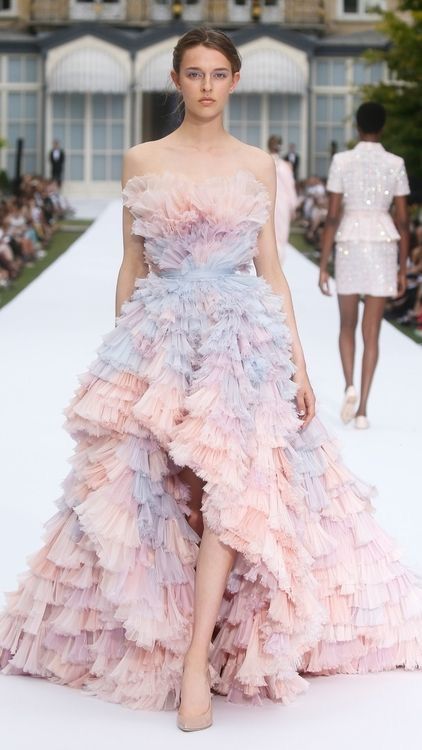 Pastel Haute Couture, Layered Organza Dress, Pastel Pink And Blue Outfit, Pink And Blue Gown, Pastel Couture, Pink And Blue Outfits, Couture Ballgown, Pink And Blue Outfit, Blue Pink Dress