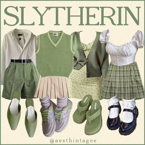 slytherin summer lookbook Enby Haircuts, Slytherin Inspired Outfits, Confidence Aesthetic, Hp Outfits, Slytherin Vibes, Personality Aesthetic, Slytherin Clothes, Slytherin Outfit, Slytherin Fashion