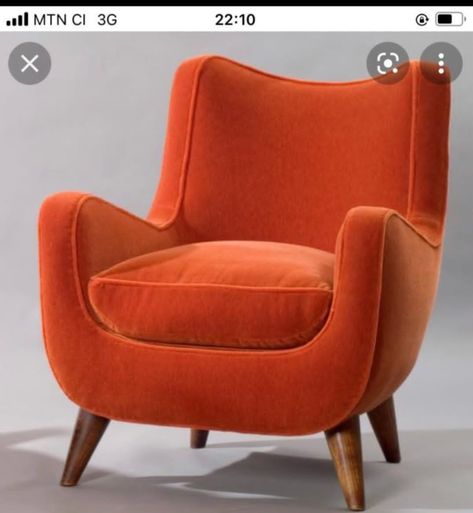 Orange Chair Bedroom, Armchair Living Room Ideas, 1920s Room, Orange Sectional, Orange Accent Chair, Orange Armchair, Small Sitting Areas, Jean Royere, Terracotta Rug