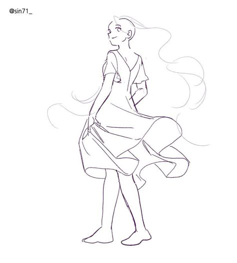 Art Reference Dress Poses, Sleeping On Shoulder Drawing, Turn Around Pose Reference, Laying Pose Reference Drawing, Running In Dress Reference, Flowy Dress Reference Drawing, Back Turned Pose Drawing, Flowing Dress Drawing Reference, Dress Folds Reference