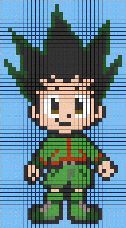 Easy Pixel Art Anime, Pixel Art Templates Anime, Cute Anime Pixel Art, Hunter Hunter Pixel Art, Hunter X Hunter Perler Beads, Hxh Crochet, Anime Hama Beads Pattern, Hxh Pixel Art, Hxh Perler Beads