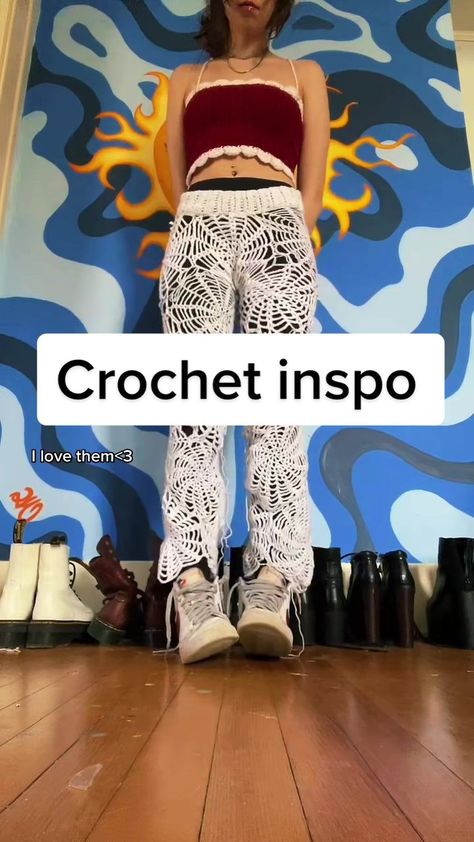 They took soo long to make but i love them<3 #crochetpants #crochetspi... | TikTok Spider Web Pants Crochet, Spider Web Pants, Pants Crochet, Crochet Pants, Spider Web, I Love, Crochet, Pants, Pattern