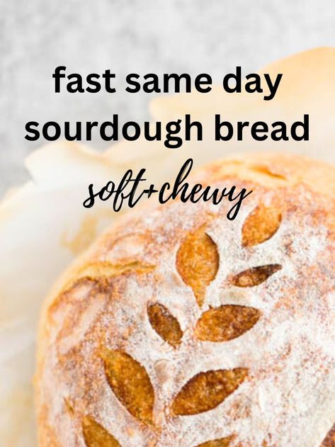 same day sourdough bread baked in a dutch oven Dutch Oven Sourdough Bread Recipe, Same Day Sourdough Bread, Dutch Oven Sourdough, Same Day Sourdough, Soft Sourdough Bread, Homemade Sourdough Bread Recipes, Loaf Bread Recipe, Easy Sourdough Bread Recipe, Simple Bread