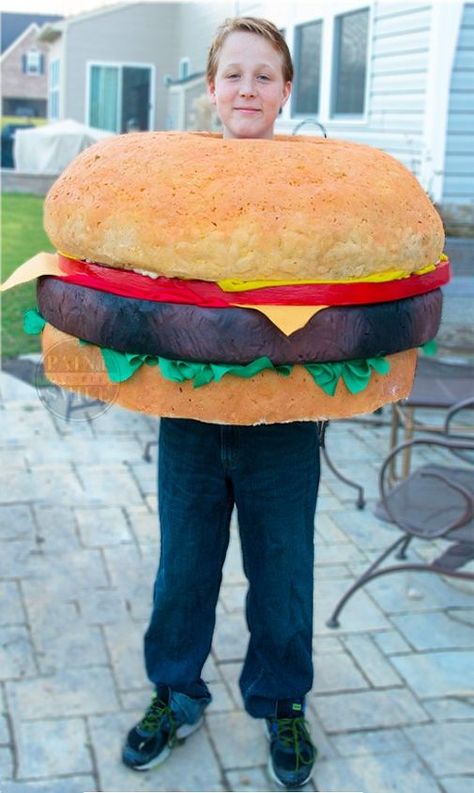 DIY Cheeseburger Costume Cheeseburger Costume, Hamburger Costume, Giant Hamburger, Burger Costume, Horse Halloween Costumes, Homemade Cheeseburgers, Clever Halloween, Food Costumes, Clever Halloween Costumes