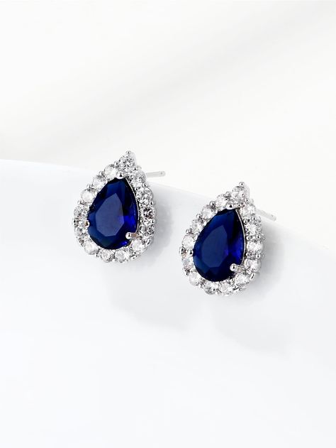 Blue Gem Jewelry, Silver And Blue Earrings, Sapphire Earrings Wedding, Royal Blue Accessories, Royal Blue Jewelry, Blue Earrings Wedding, Navy Blue Jewelry, Royal Blue Earrings, Dark Blue Earrings