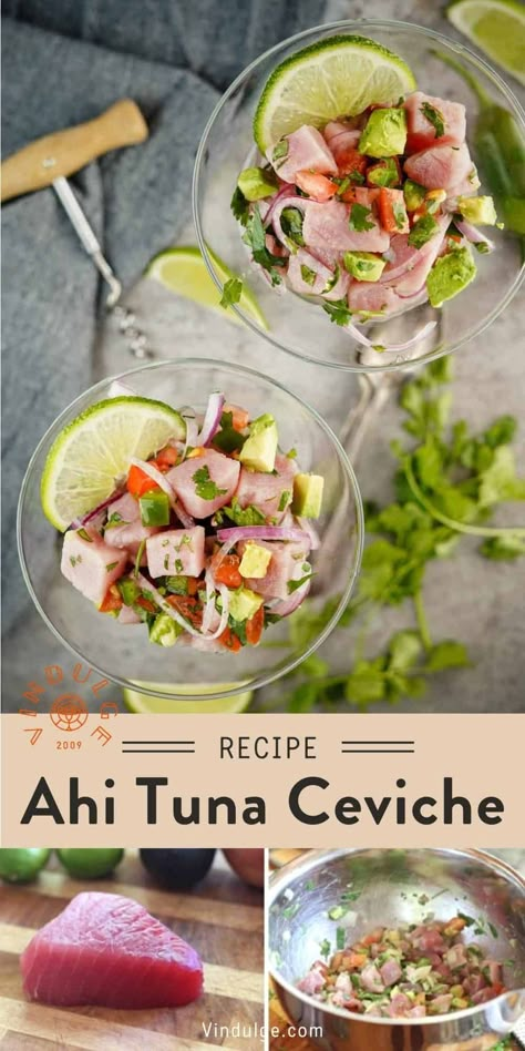 Ahi Tuna Ceviche is perfect for summer nights or a simple party appetizer! This quick and easy recipe for classic ceviche made with Ahi Tuna will easily become your go-to ceviche recipe! So good! Mango Ceviche, Ceviche Recipes, Tuna Ceviche, Tuna Can, Ceviche Recipe, Fresh Tuna, Yellowfin Tuna, Ahi Tuna, Tuna Recipes