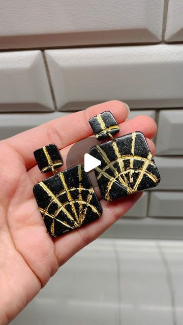 New Day Clay Co. on Instagram: "✨Black and gold art deco inspired earrings.✨ #polymerclaytechniques #polymerclay #artdeco #polymerclayjewelry #handmade #momtrepreneur" Black And Gold Art Deco, Black And Gold Art, Gold Art Deco, Gold Art, Art Deco Inspired, Polymer Clay Jewelry, Black And Gold, New Day, Polymer Clay