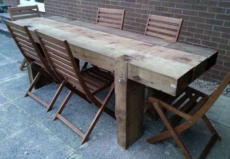 Sleeper Table, Diy Garden Table, Wrought Iron Bench, Outdoor Bench Seating, Wooden Garden Table, Diy Outdoor Bar, Outdoor Garden Bench, Wooden Garden Benches, Railway Sleepers