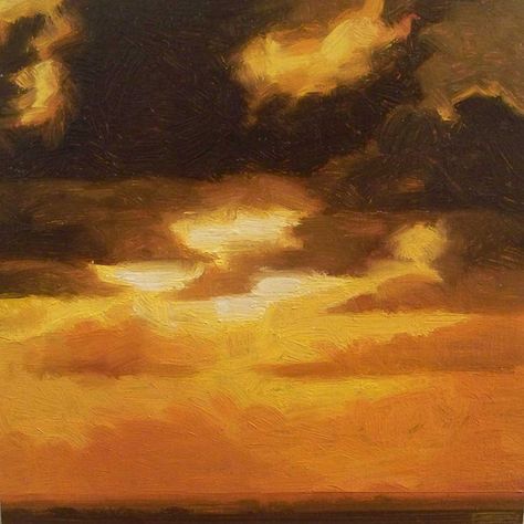 Orange Sunset Clouds Painting, Yellow Oil Painting Aesthetic, Midwest Painting, Yellow Sunset Painting, Yellow Sky Painting, Orange Sky Painting, Golden Hour Painting, Sun Oil Painting, Sunny Painting