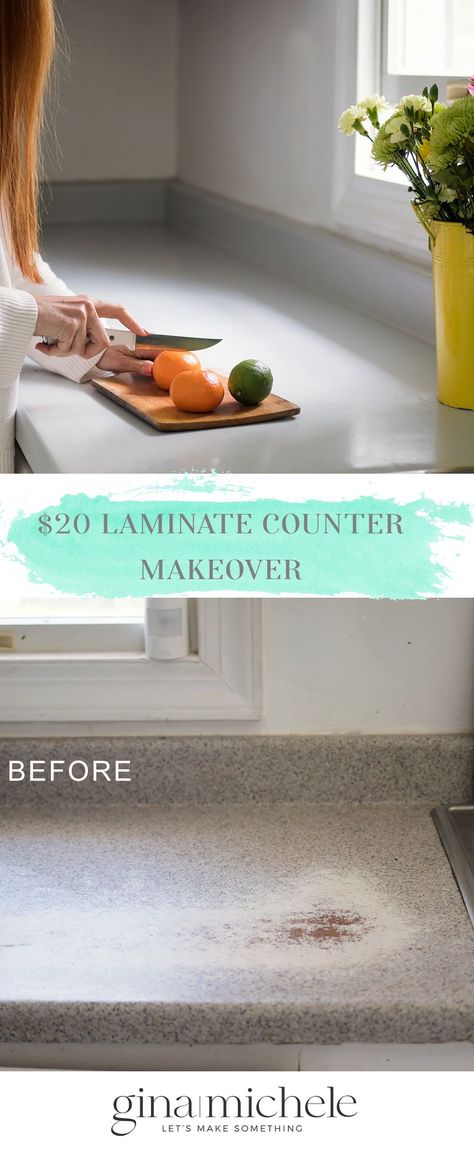 Upgrade your old, laminate counters! Perfect for beginner DIYers! Refinishing Countertops Laminate, Refinish Laminate Countertops, Counter Top Refinishing, Fix Laminate Countertops, Countertop Laminate, Old Laminate Countertops, Update Laminate Countertops, Refinish Countertops Diy, Laminate Sheets For Countertops