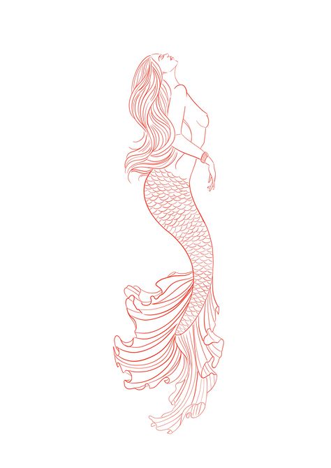 Siren And Moon Tattoo, Swimming Mermaid Tattoo, Siren Tattoo Design, Tattoo Rojo, Beautiful Mermaid Drawing, Siren Tattoo, Mermaid Tattoo Designs, Small Pretty Tattoos, Writing Tattoos