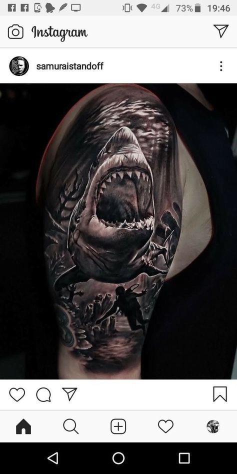 Shark Realism Tattoo, Shark Tattoos Men, Shark Arm Tattoo, Shark Sleeve Tattoo, Shark Tattoo Men, Underwater Tattoo, Nautical Tattoo Sleeve, Octopus Tattoo Sleeve, Back Of Leg Tattoos