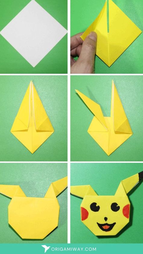 Pikachu Origami Easy, Origami Pokemon Easy, Beginner Origami Step By Step, Pokemon Kids Craft, Pokemon Origami, Origami For Kids Animals, Origami Pikachu, Cool Origami, Cool Crafts For Kids