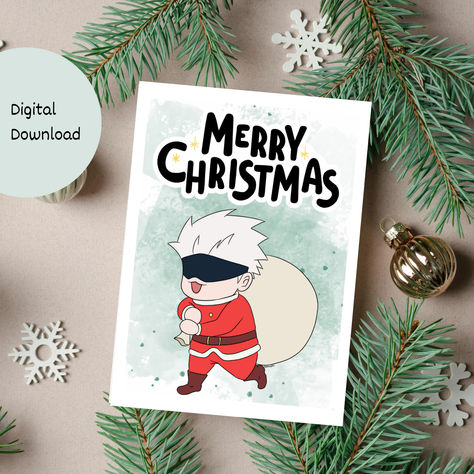 Gojo Christmas card, Digitally designed by us and available on our Etsy store: https://bekcreationsdesign.etsy.com #anime #etsy #christmascard #jjk #jujutsukaisen #etsyshop #giftideas Jujutsu Kaisen Christmas, Gojo Christmas, Jjk Christmas, Anime Paper, Pop Stickers, Anime Christmas, Cute Art Styles, Art Styles, Secret Santa