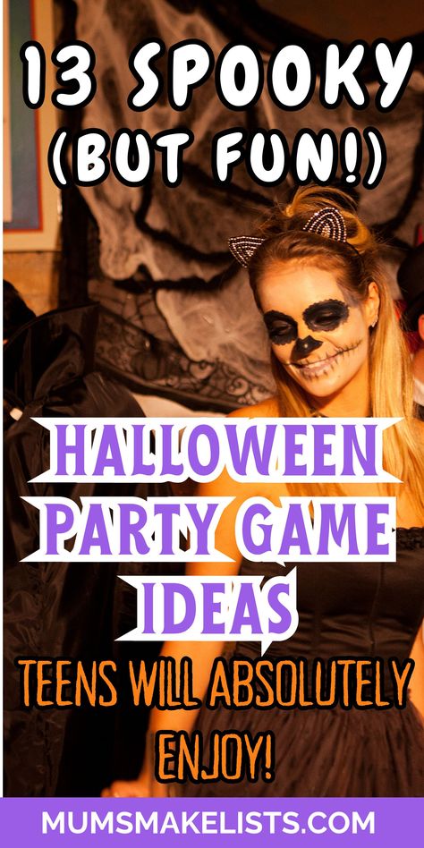 halloween party games for teenagers with text overlay that reads 8 scary brilliant halloween party games for teenagers Easy Halloween Party Games For Adults, Group Halloween Party Games, Games For Halloween Party For Teens, Fun Halloween Games For Teens, Halloween Games For Groups, Ghost Party Games, Halloween Games For Party For Teens, Party Games Halloween, Halloween Party Games For Kids Diy