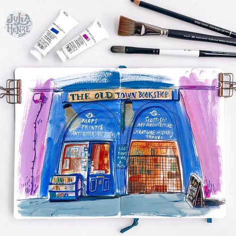 Gouache And Pencil, Sketching With Colored Pencils, Gouache And Colored Pencil, Gouache Architecture, Julia Henze, Colored Pencil Sketches, Urban Sketchbook, Painted Journals, Window Sketch