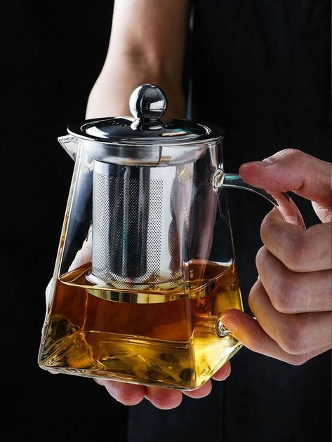 1pc Glass Infuser Teapot | SHEIN USA Aesthetic Kitchenware, Kitchen Helper Stool, Kitchen Hood Vent, Helper Stool, Coffee Tea Station, Sipping Chocolate, Teapot With Infuser, Handles For Cabinets, Glass Tea Set