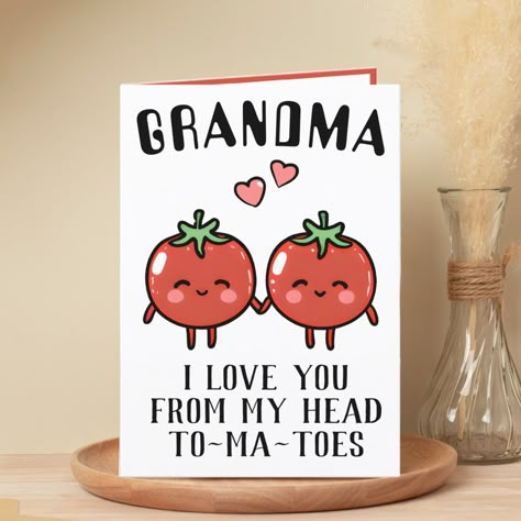 funny birthday cards cute funny tomato pun grandma happy birthday thank you card funny cute farm i love you pun tomato happy birthday grandmother grandma grandparent #sympathycards Grandpa Birthday Card, Birthday Cards For Mother, Happy Birthday Grandma, Grandma Birthday Card, Happy Birthday Cards Diy, Birthday Cards For Brother, Creative Birthday Cards, Cards For Mom, Birthday Card Drawing