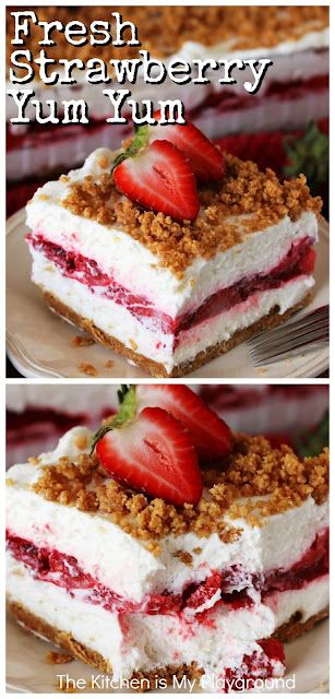 Strawberry Yum Yum Recipe, Strawberry Yum Yum, Fresh Strawberry Desserts, Fluffy Layers, Fresh Strawberry Recipes, Layered Dessert, Cream Cheese Desserts, Strawberry Dessert Recipes, Strawberry Dessert