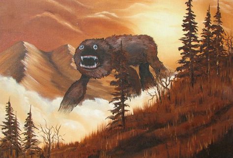 Adding Monsters to Thrift Store Paintings Mountain Monsters, Thrift Store Art, Be Alright, Everything Will Be Alright, 3d Studio, Weezer, Arte Popular, Hand Art, Pics Art