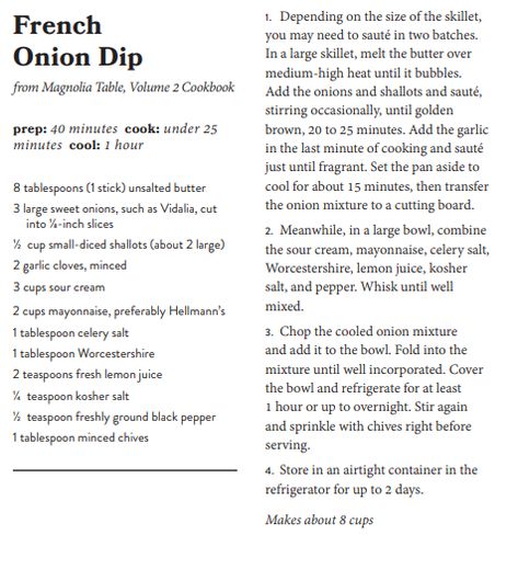 Joanna Gaines Recipes, Onion Dip Recipe, French Onion Dip, Magnolia Table, Onion Dip, Cheese Balls, Chip Dip, Dip Recipe, French Onion