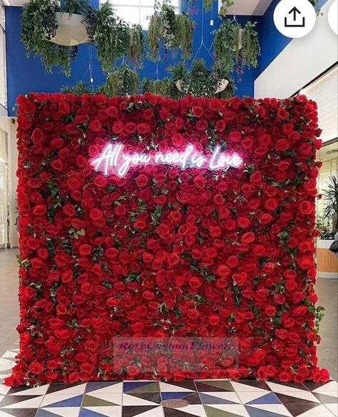 Red Rose Wedding Backdrop, Red Roses Backdrop Decor, Red And White Flower Wall, Black And Red Flower Wall, Purple And Red Flower Wall, Flower Backdrop, Led Signs, Rehearsal Dinners, Flower Wall