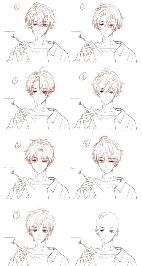 Anime Hair References Male, Demon Familiar, Hair Drawing Reference, Boy Hair Drawing, Pelo Anime, الفن الرقمي, Drawing Hair Tutorial, Male Hair, Manga Drawing Tutorials