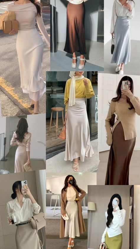 Modest Girly Outfits, Satin Skirt Outfit, Skirt Ideas, Modesty Outfits, Cute Modest Outfits, Muslim Outfits Casual, Modest Summer Outfits, Modest Dresses Casual, Stylish Work Attire