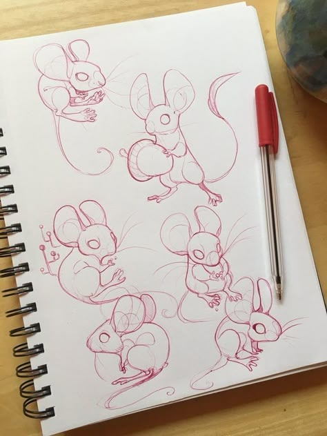 Mouse Art Reference, Rat Anatomy Drawing, Cartoon Rats Drawing, Rat Drawings Sketches, How To Draw A Rat, Cute Animal Drawings Sketches, Cartoon Mouse Drawing, Cartoon Animal Sketches, Mouse Illustration Drawing