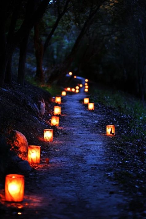 "Set the mood with Haunted Pathway Lighting for Halloween! 🕯️🎃 Perfect for an eerie entrance to your home. #HauntedPathwayLights #HalloweenLightingInspiration #SpookyYardDecor" Halloween Walkway Lights, Candles Pathway, Halloween Lighted Pathway, Pumpkin Pathway Lights, Christmas Banquet Decorations, Lantern Pathway Wedding, Banquet Decorations, Path Lights, Pathway Lighting