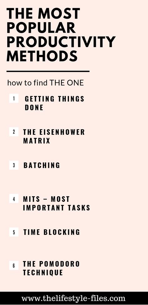 Tips to find your personal productivity style and 6 of the most popular productivity methods tested ///productivity / freelancing / productivity tips /personal growth / self development / batching / business tips / organize your life / productivity methods Productivity Methods, Productivity Techniques, Productivity Printables, Productivity Books, Goals List, Organizing Time Management, Eisenhower Matrix, Adulting 101, Work Productivity