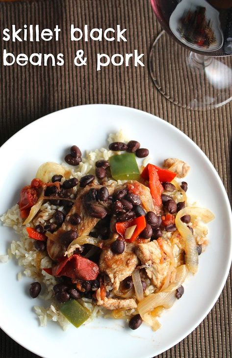 Skillet Black Beans and Pork tasty and easy recipe. #pork #blackbeans #skilletrecipes Best Pork Recipes, Best Pork Recipe, Black Beans And Rice, Black Bean Recipes, Lean Pork, Iron Skillet Recipes, One Dish Dinners, Cast Iron Skillet Recipes, Weeknight Dinner Recipes