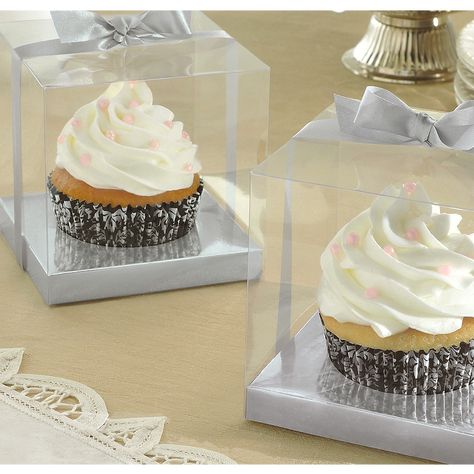 Cupcake Box Cupcake Favor Boxes, Individual Cupcake Boxes, Cupcake Favors, Silver Cupcakes, Wedding Cake Boxes, Cookies Cupcake, Cupcake Packaging, Individual Cakes, Cupcakes Decorados