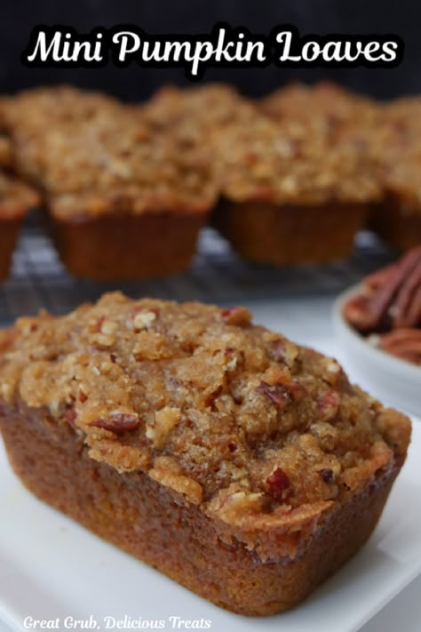 Mini Pumpkin Loaves Homemade Bread Mini Loaves, Mini Pumpkin Loaves, Toppings For Cheesecake, Mini Bread Recipes, Mini Pumpkin Bread Loaves, Jalapeno Cheddar Bread, Cheese Bread Recipes, Mini Loaf Recipes, Pumpkin Loaves