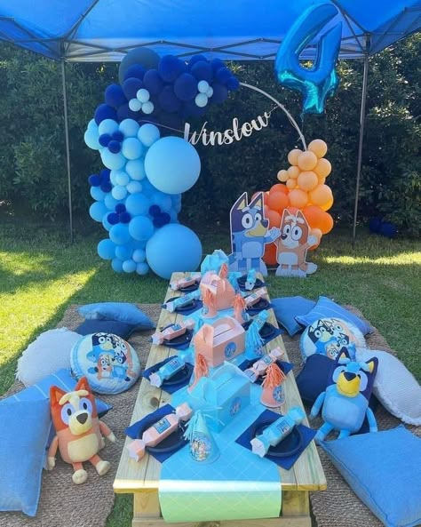 Outside Bluey Party, Outside Kids Birthday Party Ideas, Bluey Birthday Tea Party, Backyard Bluey Party, Bluey Birthday Beach Party, Bluey Outdoor Birthday Party, Bluey Graduation Party, Bluey Picnic Party, Blues Birthday Theme