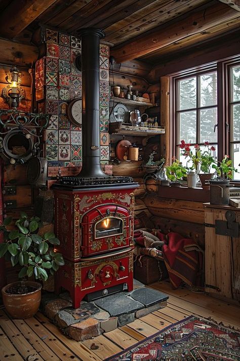 Off Grid Life How To Live Off Grid, Off Grid Aesthetic, Off Grid Cabin Interior, Off Grid Kitchen, Offgrid Lifestyle, Off The Grid Living, Antique Wood Stove, Cozy Cabin In The Woods, Cottage Fireplace