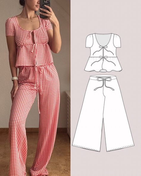 PDF Pattern Milkmaid Top and Pants Set digital sewing patterns Size XXS - XXL Beginner Top Sewing Pattern Free, Feminine Sewing Patterns, Pajama Set Sewing Pattern, Kids Sewing Patterns Free, Set Sewing Pattern, Unique Sewing Patterns, Dress Sewing Patterns Free, Milkmaid Top, Sewing Pants