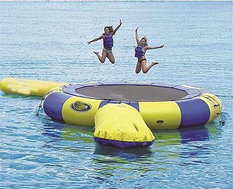 10 Feet Inflatable Water Trampoline with Slide Tube and Diving Pillow Bag Trampoline Jumping Platform Water Trampoline Water Park Suitable for Adults and Children,A Eclipse Water, Water Trampoline, Park Games, Inflatable Water Park, Pillow Bag, Trampoline Park, Ocean Park, Trampolines, Water Park