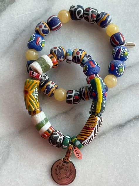 Beaded Bracelet African Krobos Beads, Beautiful Colors With Antiqued Silvertone Tag Added - Etsy African Beaded Bracelets, Beads Bracelet Design, Unusual Jewelry, African Style, African Jewelry, Creative Jewelry, Love Bracelets, Etsy Jewelry, Jewelry Designs